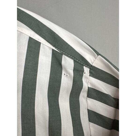 Ann Taylor Top Womens XL Green Striped White Button Oversized Pocket Classic - Picture 9 of 9